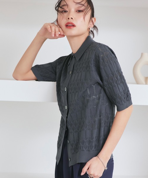 「RUIRUE BOUTIQUE」 ニットカーディガン L ネイビー レディース_画像9