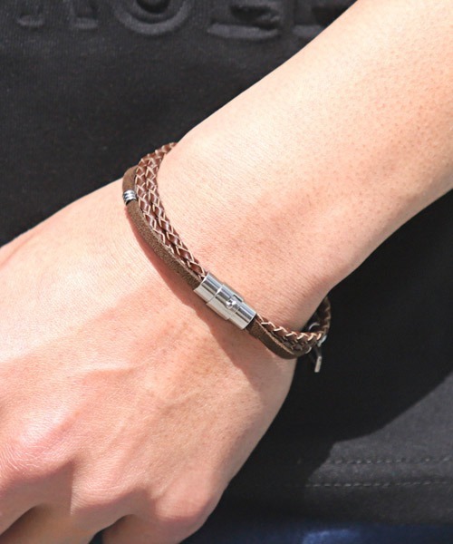 LUXSTYLE ブレスレット 編み込みレザーブレスレット メンズ