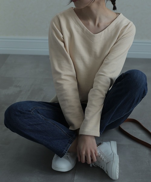 トレーナー スウェット ぬけ感Vネック裏毛トレーナー レディース ElegChic トレーナー スウェット ぬけ感Vネック裏毛トレーナー