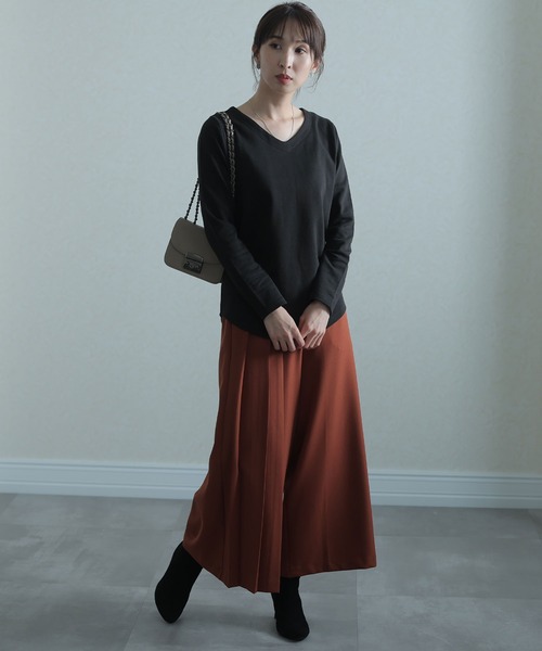 ElegChic トレーナー スウェット ぬけ感Vネック裏毛トレーナー