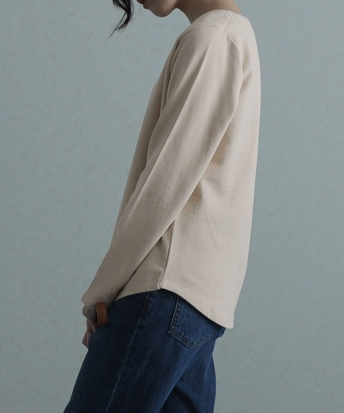 ElegChic トレーナー スウェット ぬけ感Vネック裏毛トレーナー