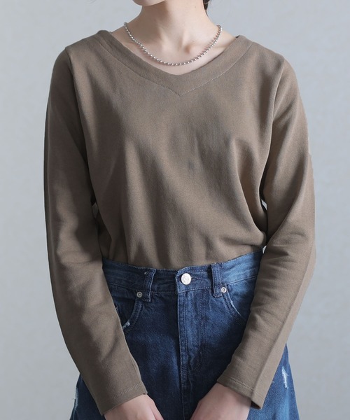 トレーナー スウェット ぬけ感Vネック裏毛トレーナー レディース ElegChic トレーナー スウェット ぬけ感Vネック裏毛トレーナー