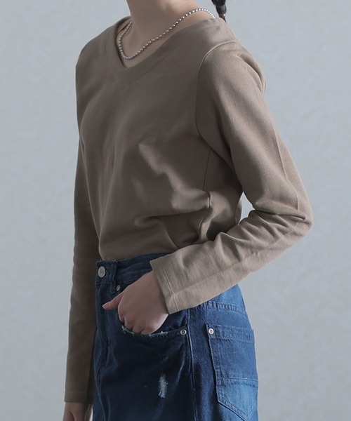 ElegChic トレーナー スウェット ぬけ感Vネック裏毛トレーナー