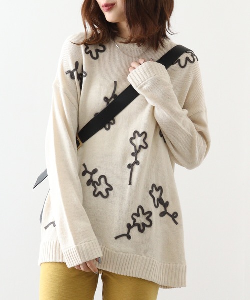 ニット セーター EMAGO 大柄花刺繍ニットプルオーバー レディース