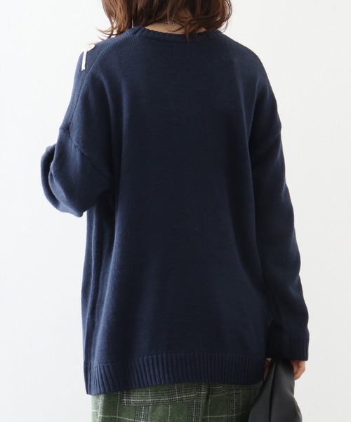 ニット セーター EMAGO 大柄花刺繍ニットプルオーバー レディース Emago ニット セーター EMAGO 大柄花刺繍ニットプルオーバー