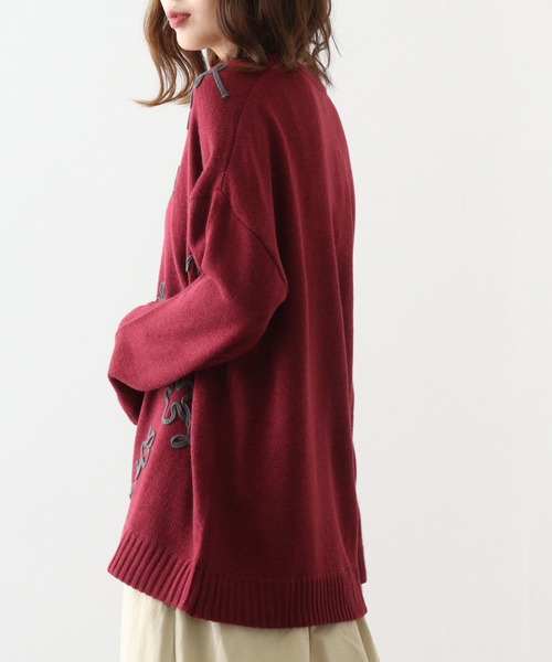 Emago ニット セーター EMAGO 大柄花刺繍ニットプルオーバー