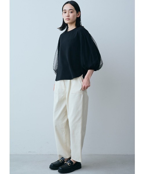 売れ筋商品|||イチ シャツ レディース トップス IHYAMILET - Blouse - black IEDIT tシャツ IEDIT チュールを重ねた袖が華やかなきれい