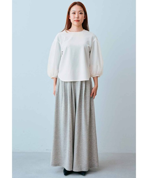 tシャツ ＩＥＤＩＴ　一枚で着映える　チュールを重ねたカットソートップス レディース IEDIT tシャツ IEDIT チュールを重ねた袖が華やかなきれい