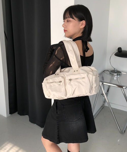 Masmarulez■ ナイロン2wayシャーリングバッグ_ Cream beige シャーリングナイロンショルダーバッグ ナイロンバッグ 可愛い