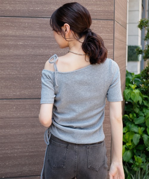 tシャツ ワンショルダーギャザートップス レディース LADY LIKE tシャツ サイドギャザーワンショルダートップス