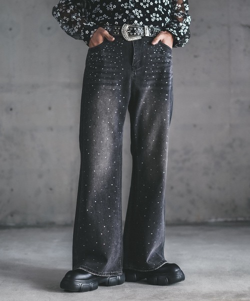 swarovski shine wide jeans ラメ加工　ワイドデニム swarovski shine wide jeans ラメ加工 ワイドデニム