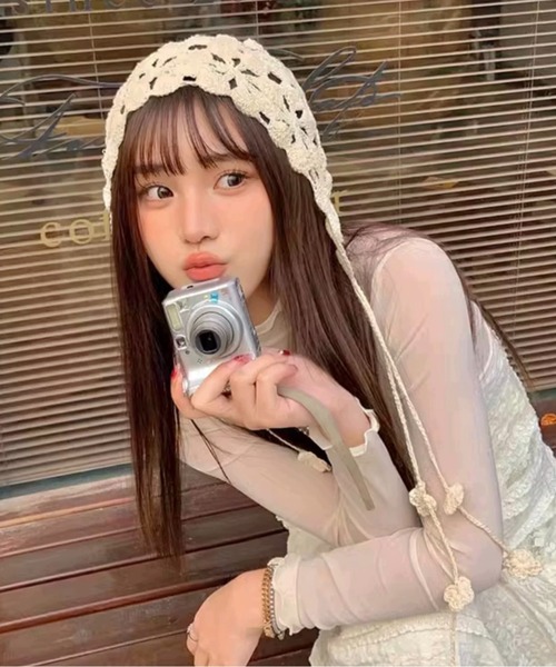 LADY LIKE ニット帽 ニットキャップ サイドストラップクロシェ