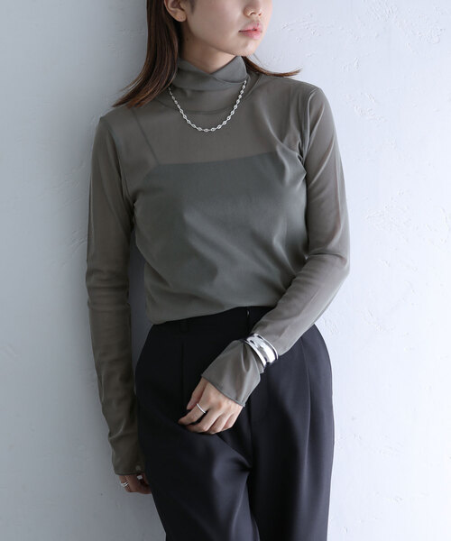 Lam Jersey High Neck Sheer Topカットソー　サイズ2 Lame Jersey High Neck Sheer Top