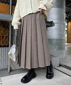 スカート 「新色登場!」すっきり見えチェックプリーツイージースカート
