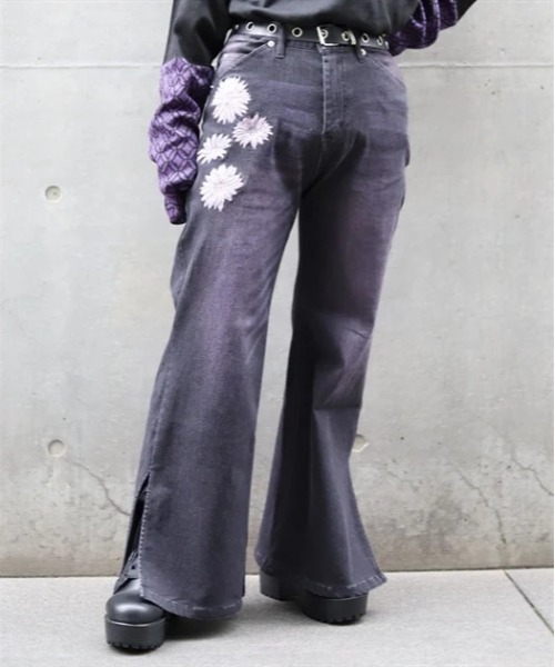刺繍入りジーンズ　刺繍　デニム　デッドストック ○今昔 KJ-29245 -19 こんじゃ『百花繚乱』ALL刺繍デニムパンツ