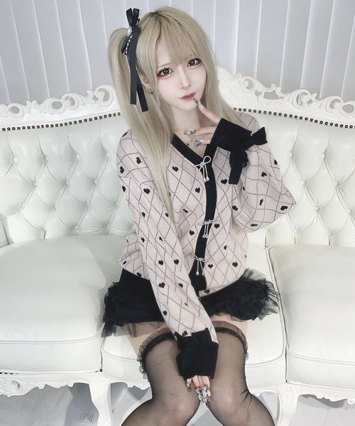 MA*RS Sugar Gloss ハート鍵編みカーディガン ボレロ ピンク 【公式通販】
