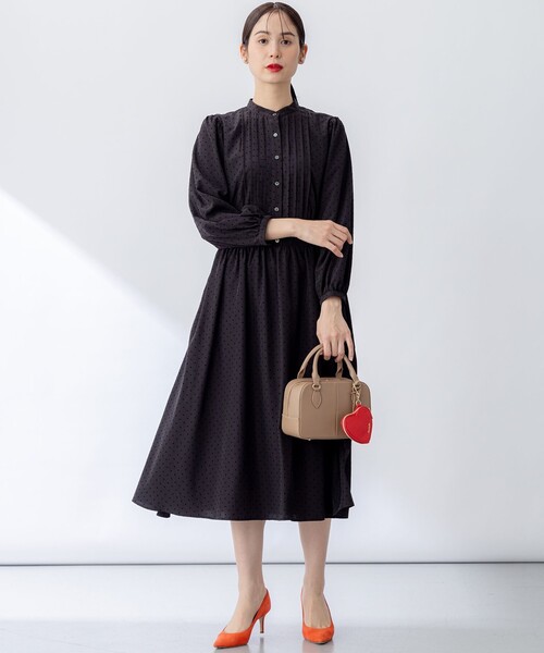 KUMIKYOKU(組曲) / 長袖ワンピース/2/ポリエステル/BEG/ドット/8001645/ドットフロッキー// 組曲（KUMIKYOKU） ワンピース ドットフロッキー ワンピース