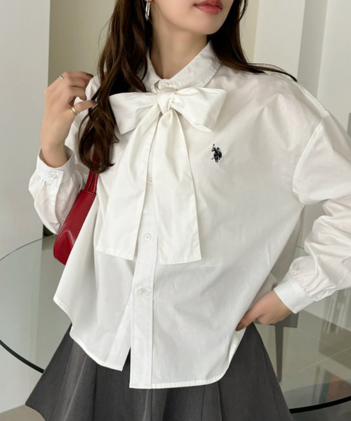 ブラウス シャツ 「夏も使える♪」Ada.別注 // U.S. POLO ASSN ボウタイ ショート丈 ボリュームスリーブ シャツブラウス チェック