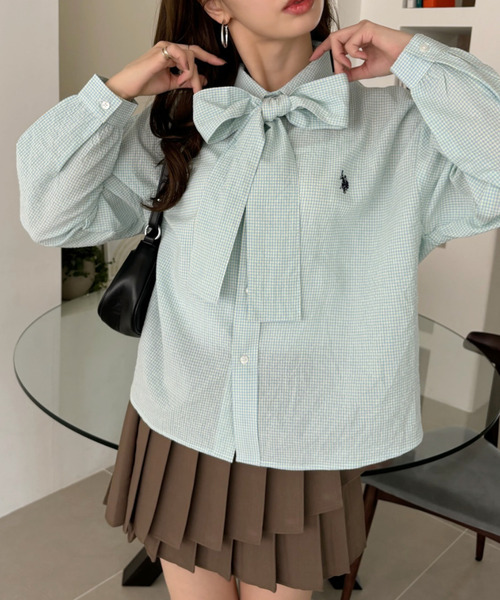 【新品未使用】ボウタイショート丈ボリュームスリーブシャツブラウス U.S. POLO ASSN. ブラウス シャツ 「夏も使える♪」Ada.別注