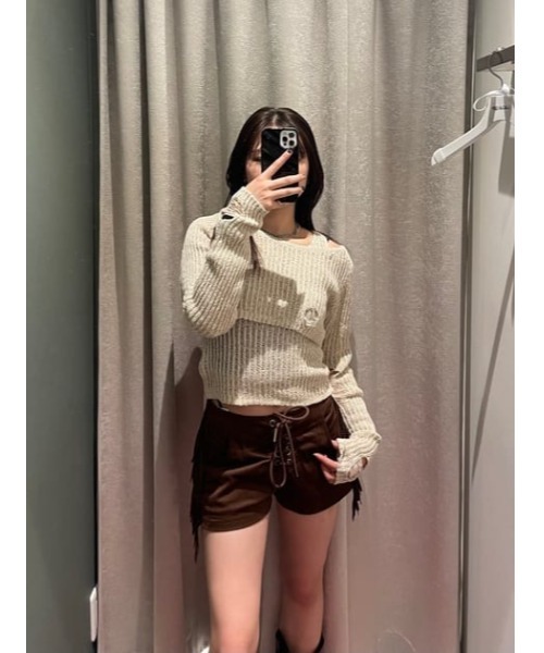 LAGUA GEM FRINGE LACE UP ショートパンツ LAGUA GEM パンツ FRINGE LACE UP ショートパンツ レディース
