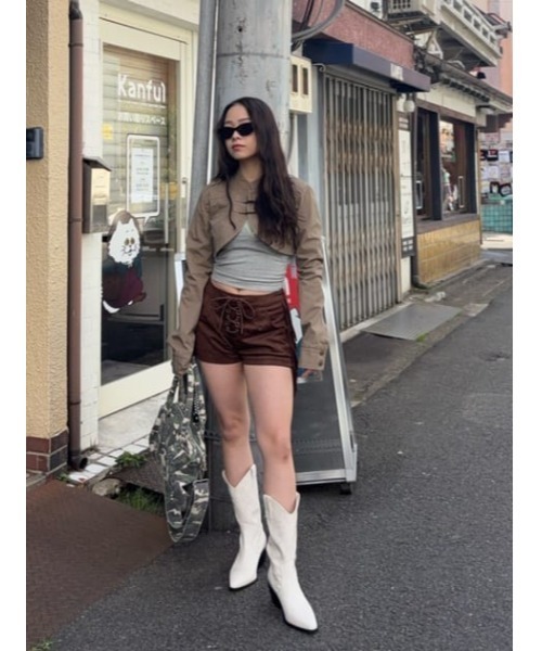 LAGUA GEM FRINGE LACE UP ショートパンツ LAGUA GEM パンツ FRINGE LACE UP ショートパンツ レディース