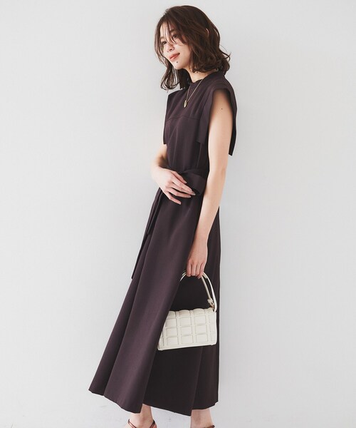 amoento 黒 フレアワンピース rienda | knitコンビスリットフレアワンピース (ワンピース