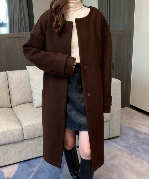 「ABITOKYO」 ノーカラーコート FREE キャメル レディース_画像4