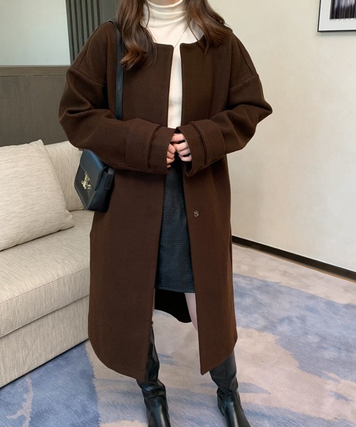 「ABITOKYO」 ノーカラーコート FREE キャメル レディース_画像6