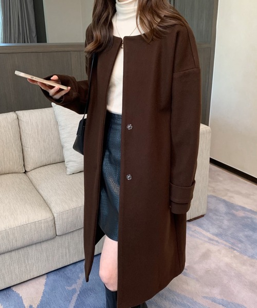 「ABITOKYO」 ノーカラーコート FREE キャメル レディース_画像7