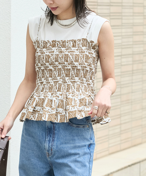 ブラウス シャツ 別注「SARA MALLIKA/サラマリカ」COTTON POPLIN PRINT CAMI TOP レディース