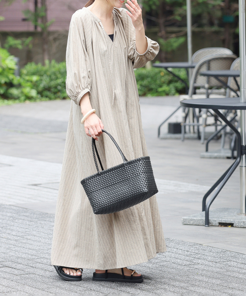 美品　ジャーナルスタンダード リネン100%チュニックワンピース 麻 ストライプ JOURNAL STANDARD relume ワンピース リネンコットンラグラン