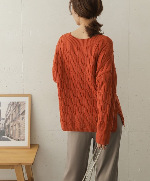 「URBAN RESEARCH DOORS」 Vネックニット ONE オレンジ レディース_画像3