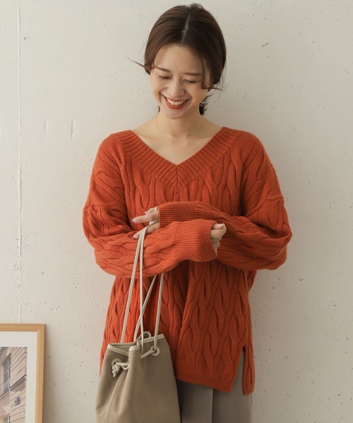 「URBAN RESEARCH DOORS」 Vネックニット ONE オレンジ レディース_画像4