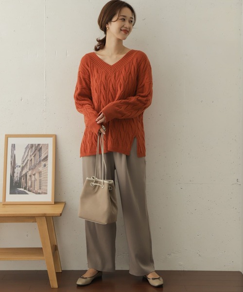 「URBAN RESEARCH DOORS」 Vネックニット ONE オレンジ レディース_画像5