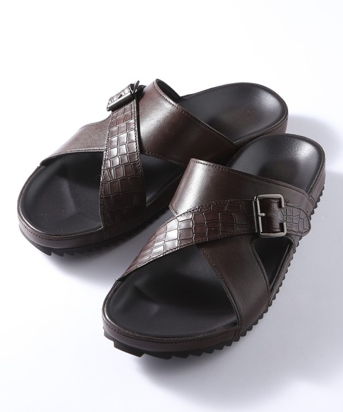 メンズビギ　レザーサンダル クロスストラップ ブラック MEN'S BIGI（メンズビギ） サンダル 「Artesanos/アルテサノス」別注