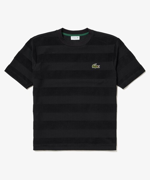 LACOSTE tシャツ オーバーサイズ パイル地切り替え同色ボーダーT