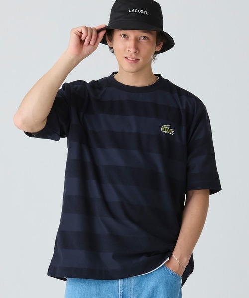 【LACOSTE】パイル地切り替え同色ボーダーTシャツ オーバーサイズ パイル地切り替え同色ボーダーTシャツ（Tシャツ