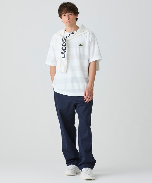 LACOSTE tシャツ オーバーサイズ パイル地切り替え同色ボーダーT