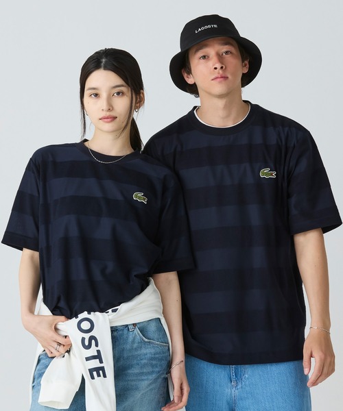 LACOSTE tシャツ オーバーサイズ パイル地切り替え同色ボーダーT