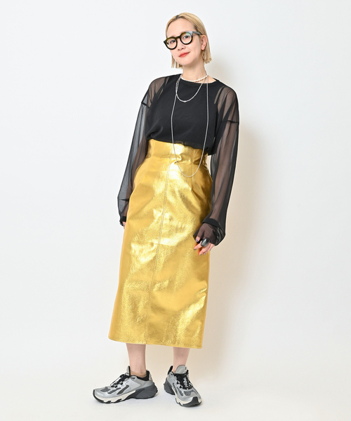 「CITYSHOP」 タイトスカート 36 ゴールド レディース_画像6