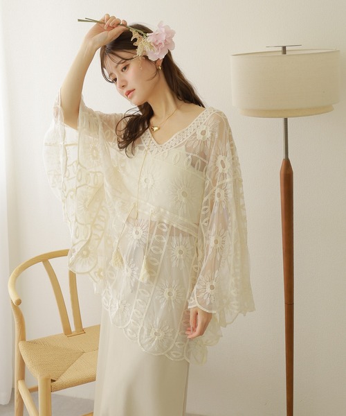 ブラウス シャツ flower crochet tunic blouse /フラワー クロシェ