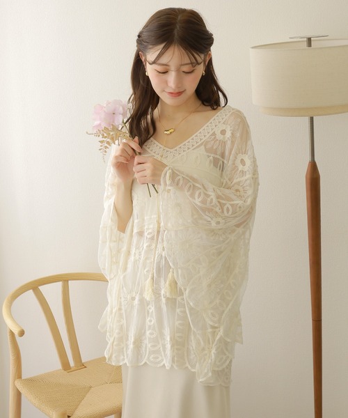 ブラウス シャツ flower crochet tunic blouse /フラワー クロシェ