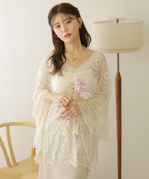 ブラウス シャツ flower crochet tunic blouse /フラワー クロシェ