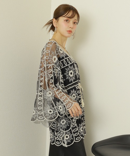 ブラウス シャツ flower crochet tunic blouse /フラワー クロシェ