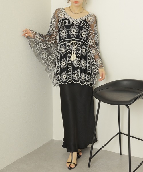 ブラウス シャツ flower crochet tunic blouse /フラワー クロシェ