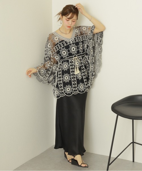 ブラウス シャツ flower crochet tunic blouse /フラワー クロシェ