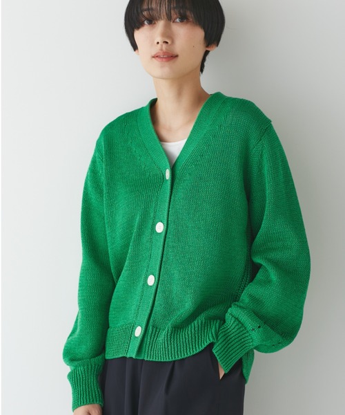 「human woman」 ニットカーディガン MEDIUM グリーン レディース