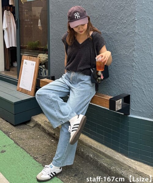 ライトブルー デニム ワイドパンツ イージーパンツ Discoat（ディスコート） ワイドパンツ ジーンズ デニム デニムパンツ