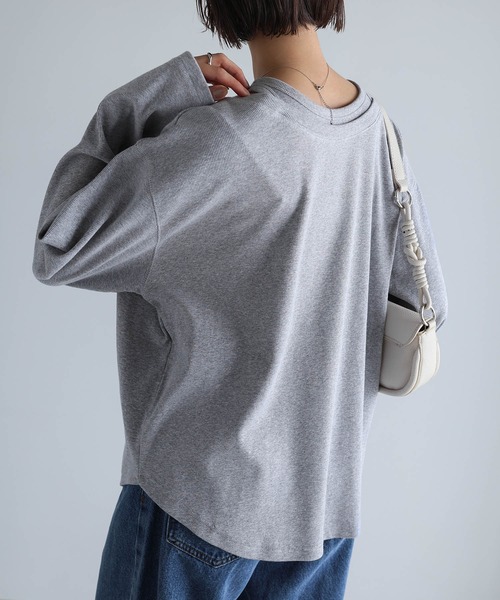 evernavy tシャツ テレコリブレイヤード長袖トップス レディース