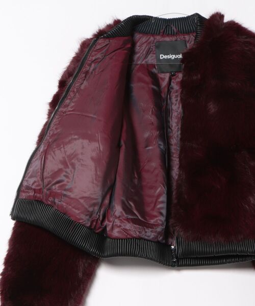 Desigual デシグアル バックデカ目玉 裏地総柄 フェイクファーコート L Desigual（デシグアル） コート アウター フェイクファーボンバー